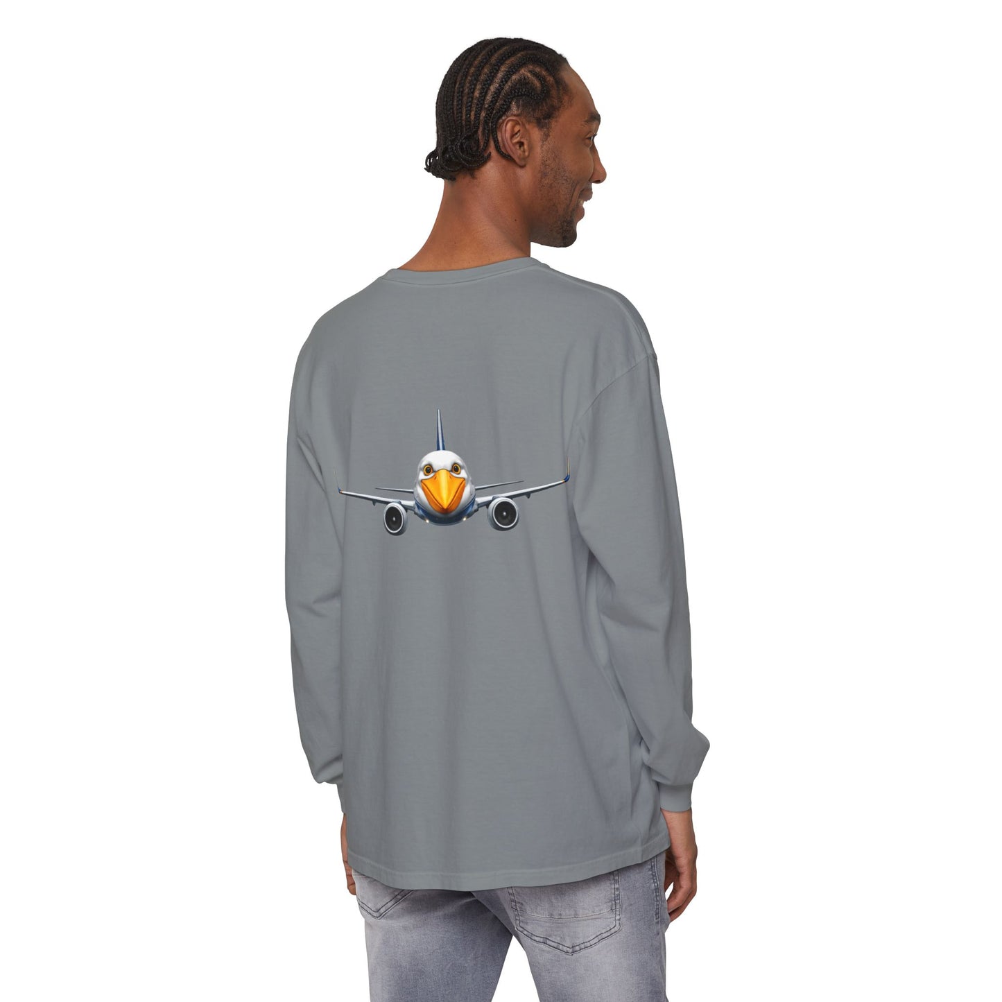 Jetstream Plane Long Sleeve Tee — Front Logo & Front-Facing Jet Graphic