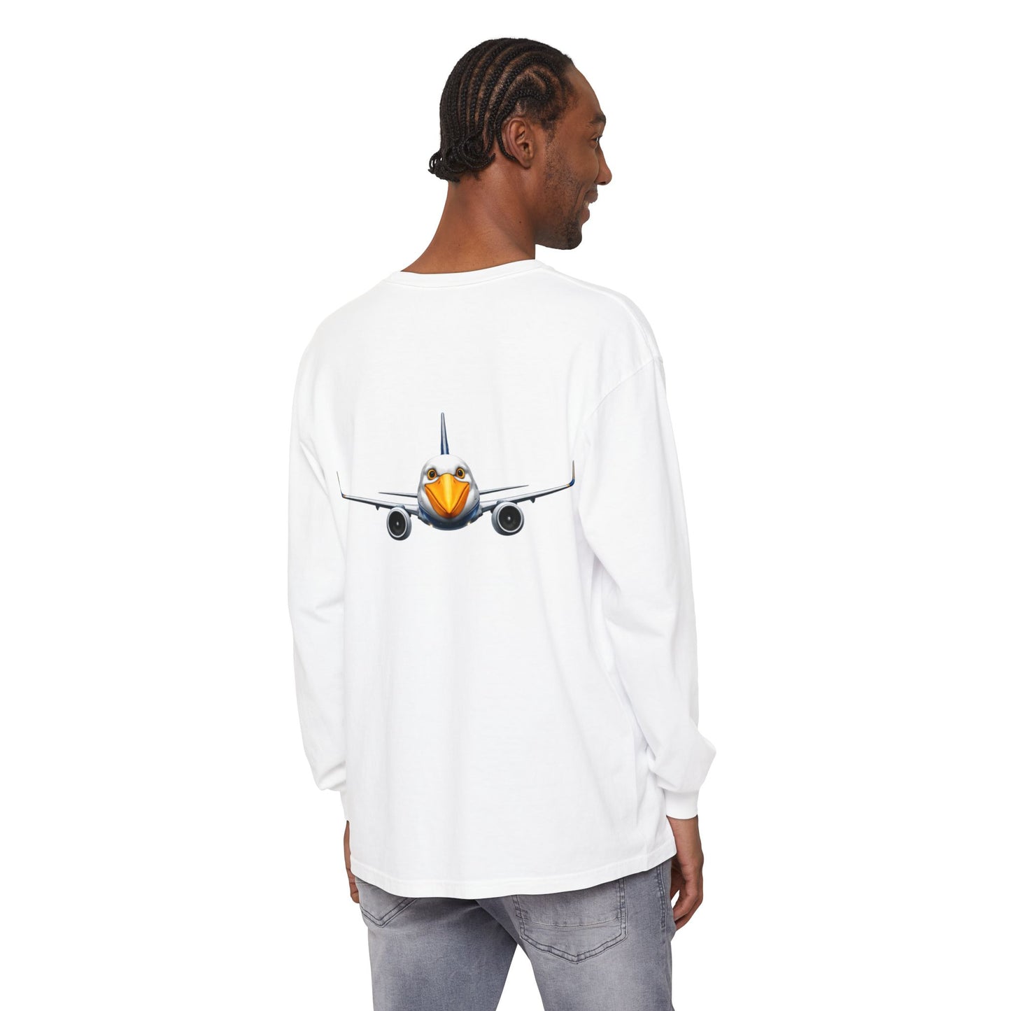 Jetstream Plane Long Sleeve Tee — Front Logo & Front-Facing Jet Graphic