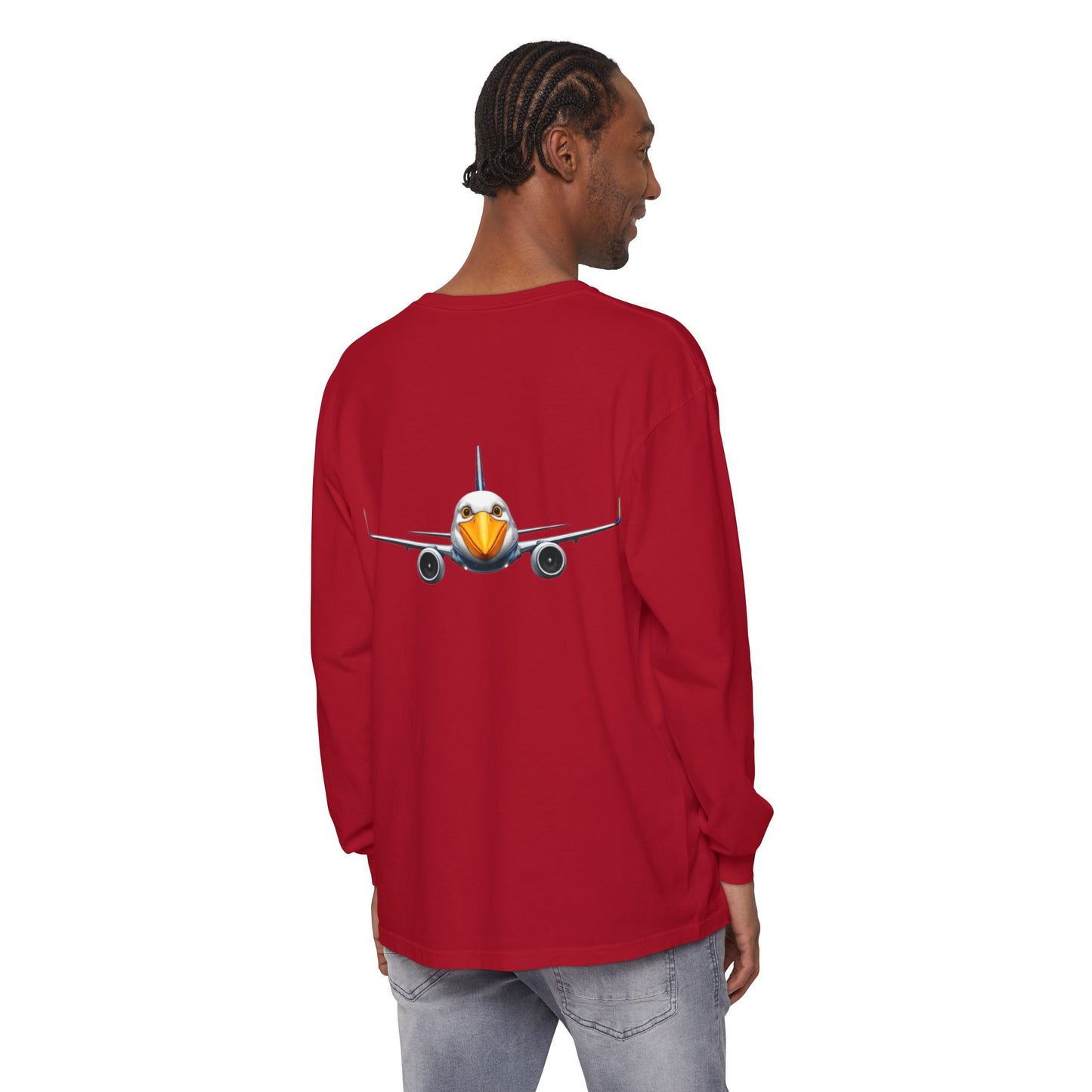 Jetstream Plane Long Sleeve Tee — Front Logo & Front-Facing Jet Graphic