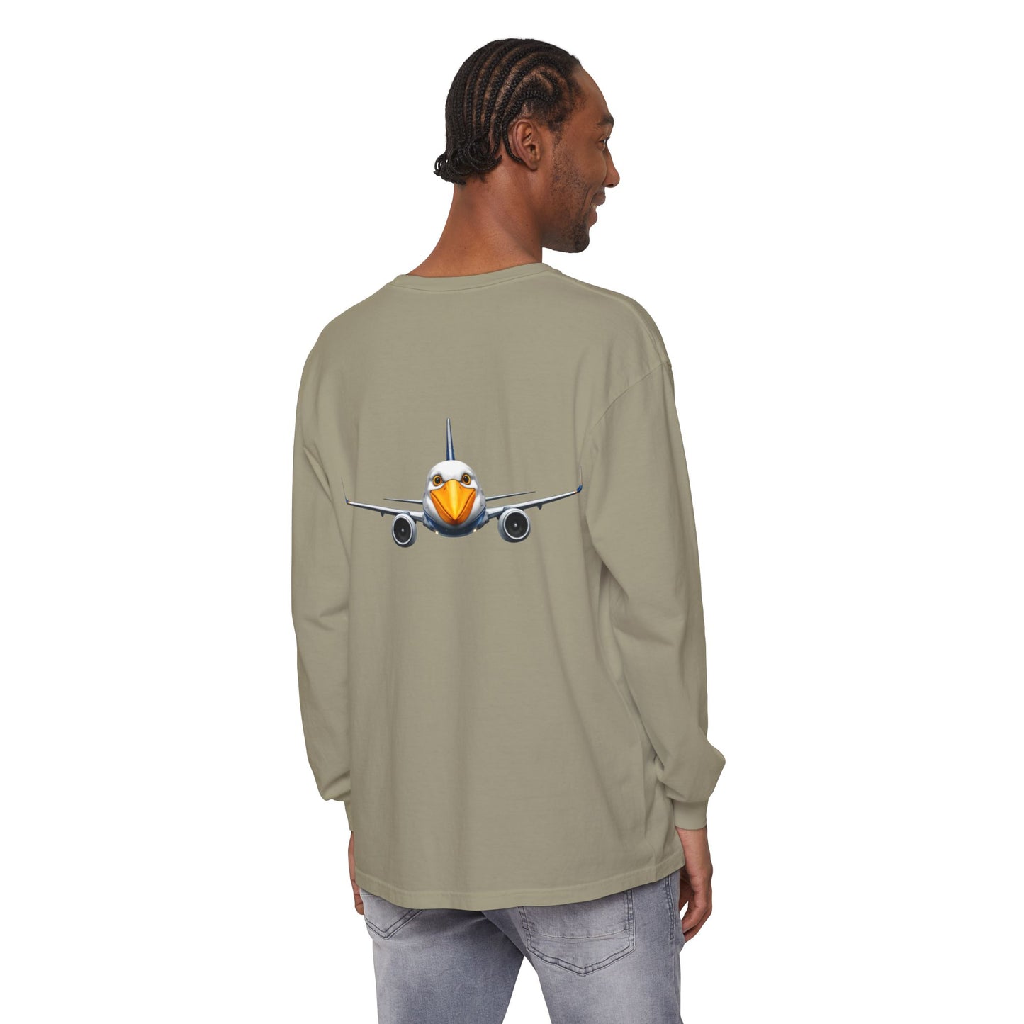Jetstream Plane Long Sleeve Tee — Front Logo & Front-Facing Jet Graphic