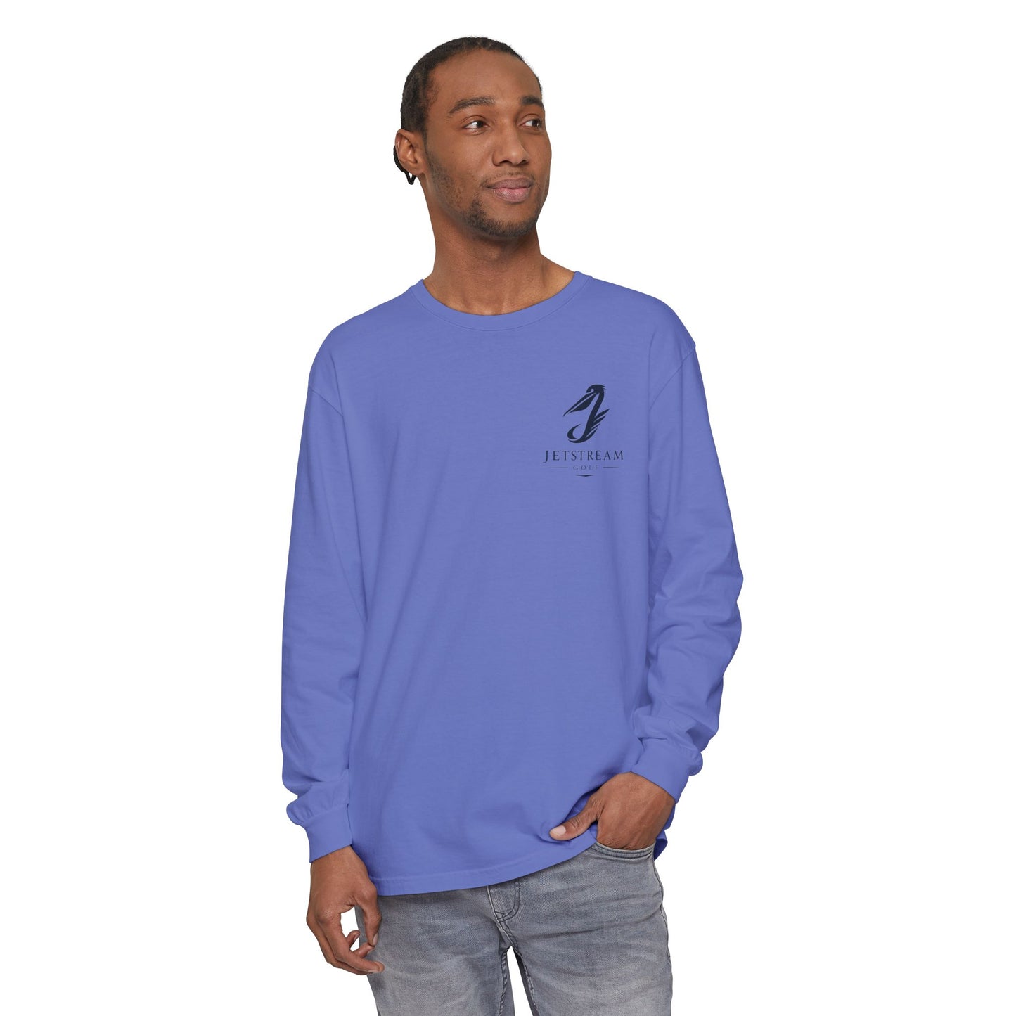 Jetstream Plane Long Sleeve Tee — Front Logo & Front-Facing Jet Graphic