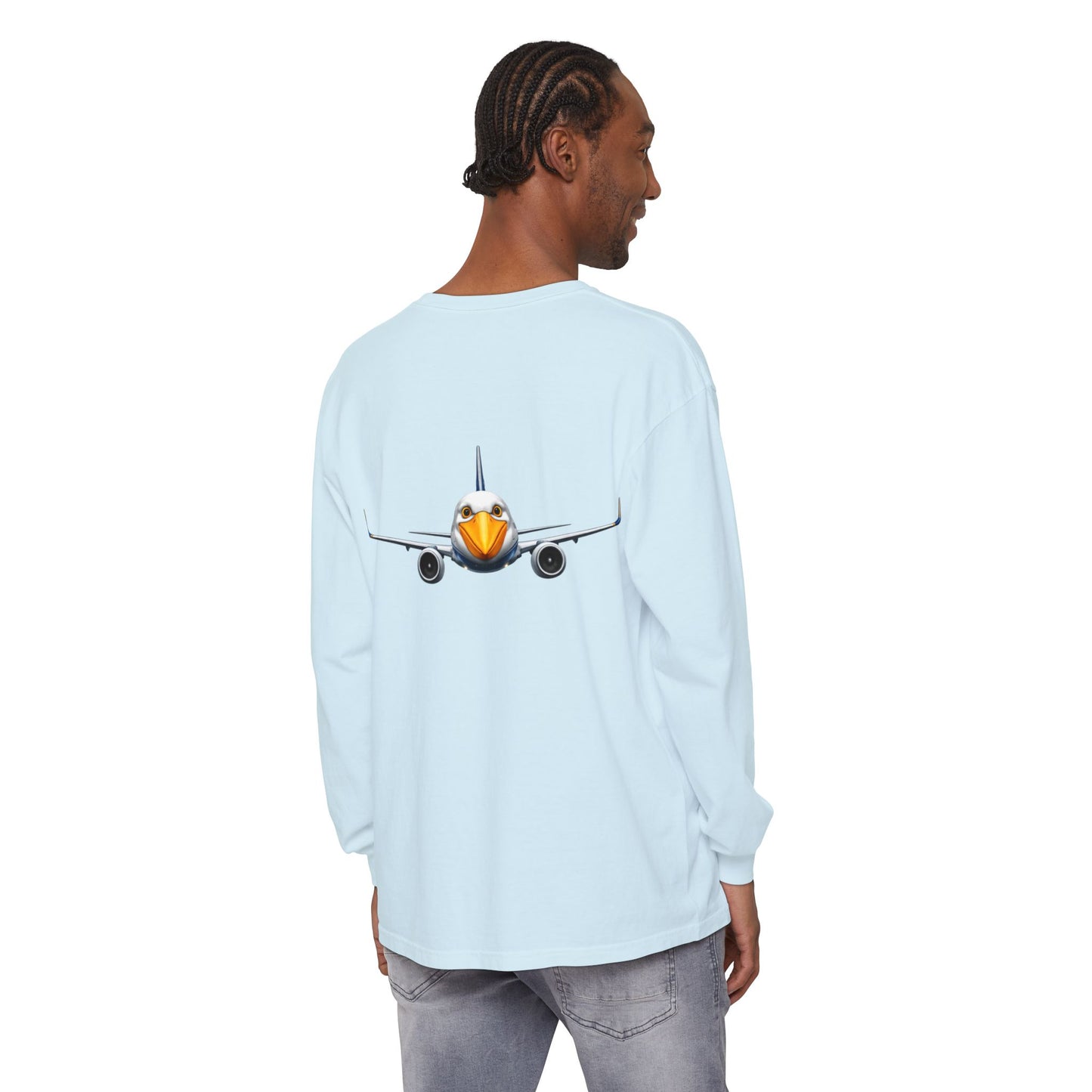 Jetstream Plane Long Sleeve Tee — Front Logo & Front-Facing Jet Graphic