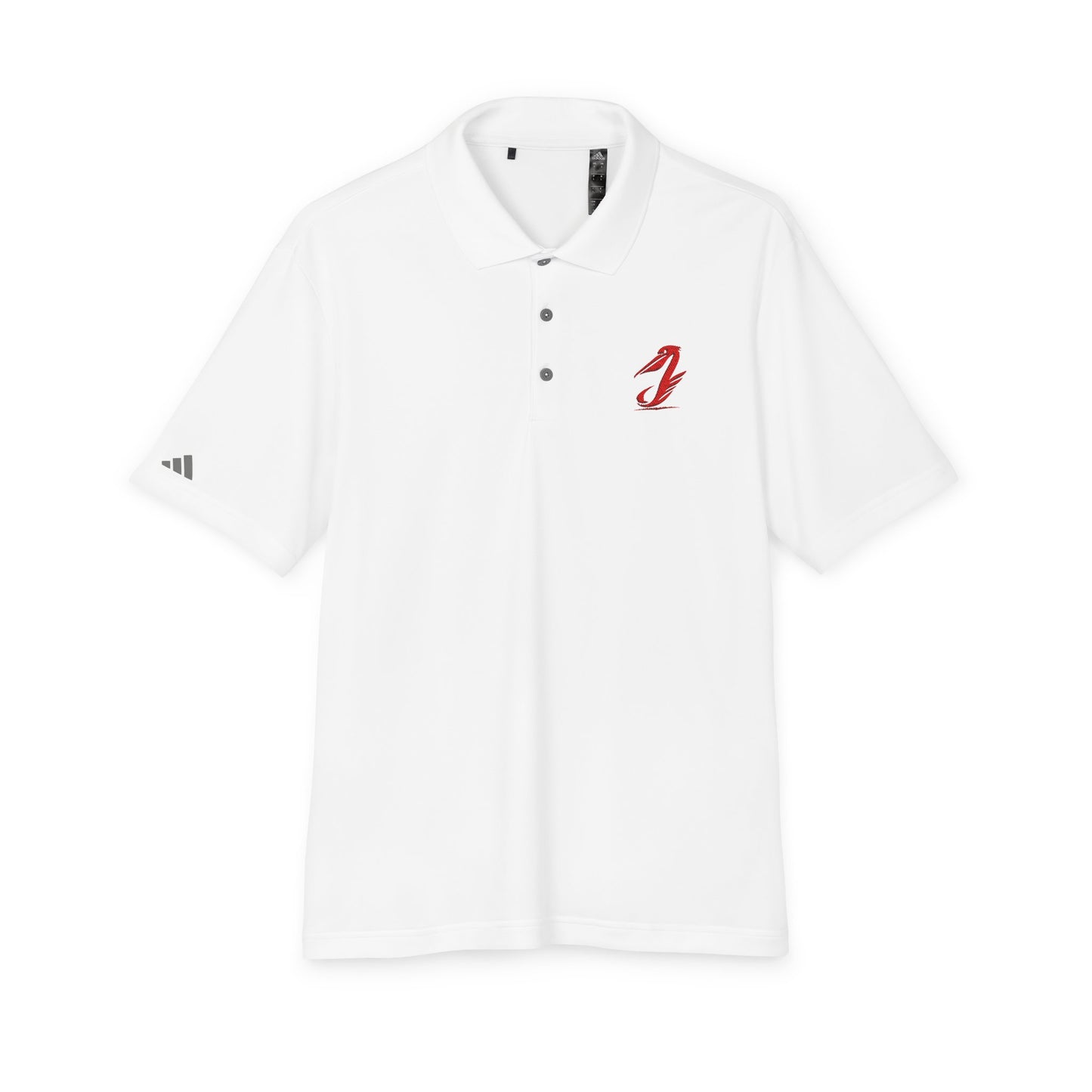 White Performance Polo Shirt with Small Red Script 'J' Chest Logo