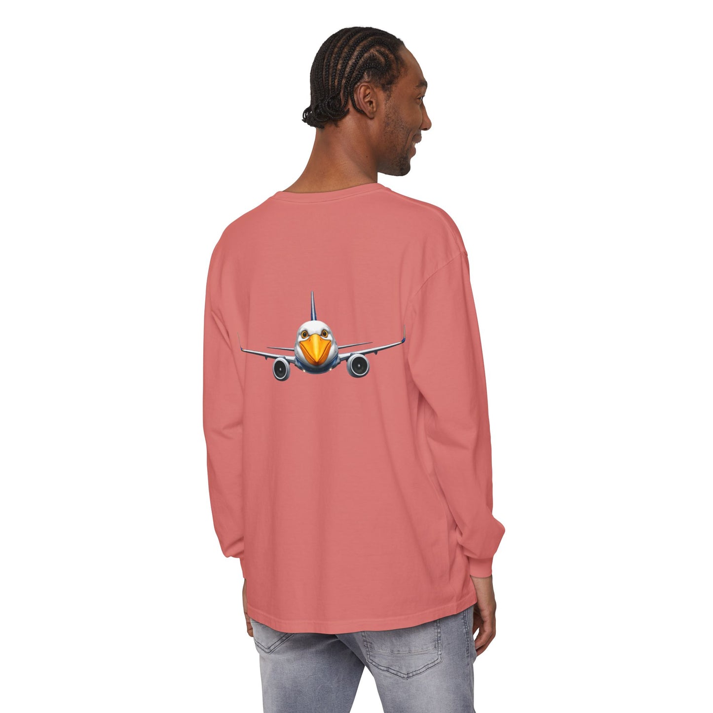 Jetstream Plane Long Sleeve Tee — Front Logo & Front-Facing Jet Graphic