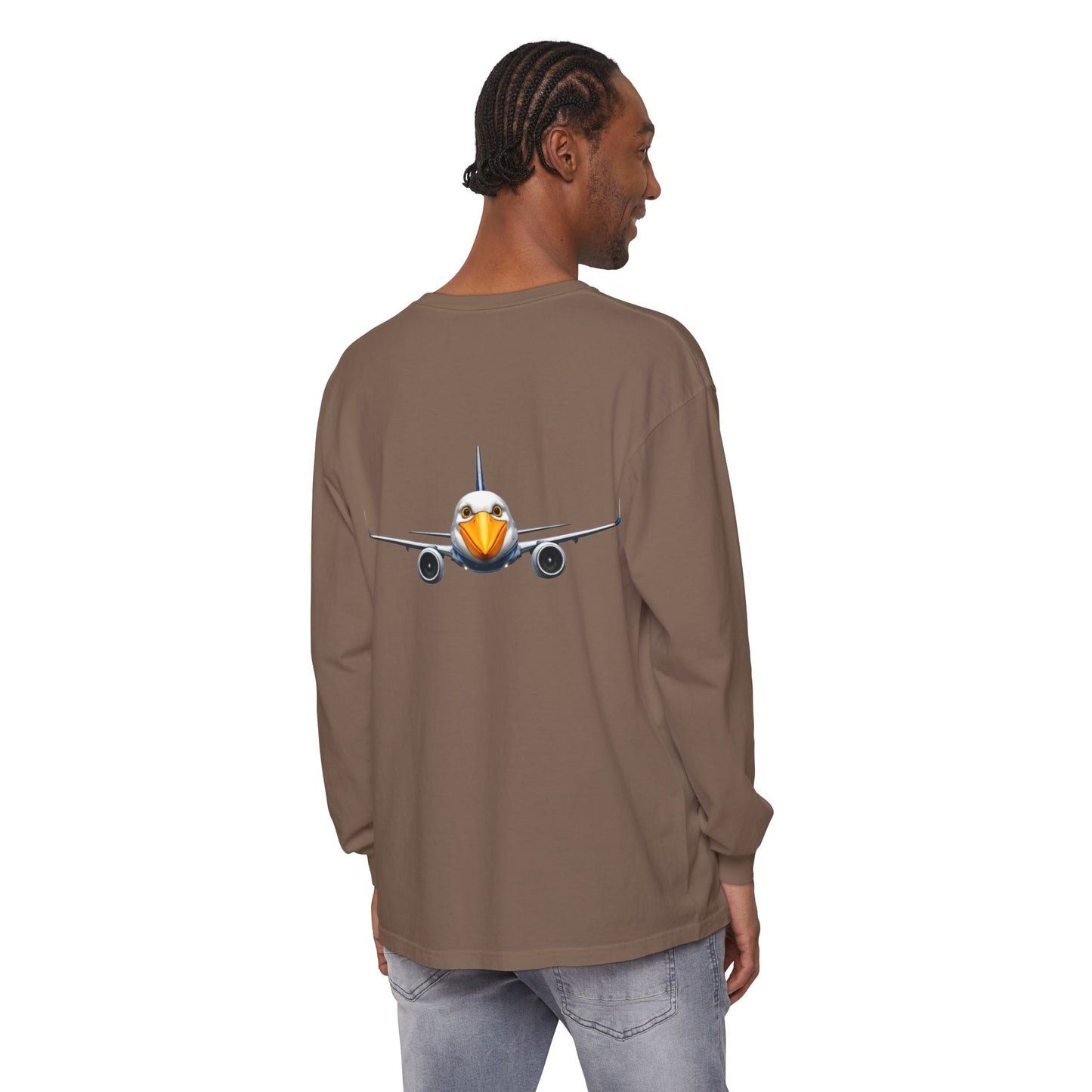 Jetstream Plane Long Sleeve Tee — Front Logo & Front-Facing Jet Graphic