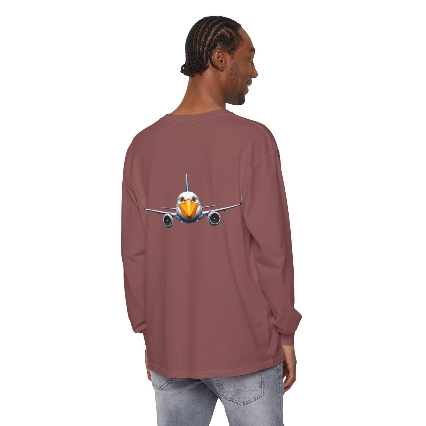 Jetstream Plane Long Sleeve Tee — Front Logo & Front-Facing Jet Graphic