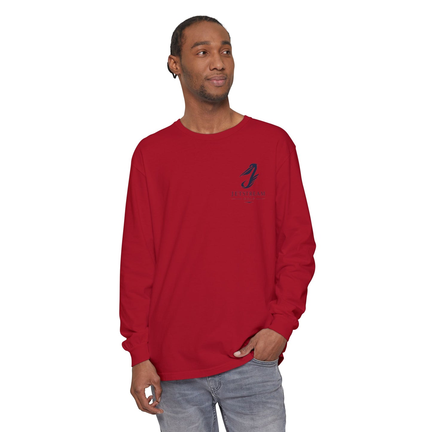 Jetstream Plane Long Sleeve Tee — Front Logo & Front-Facing Jet Graphic
