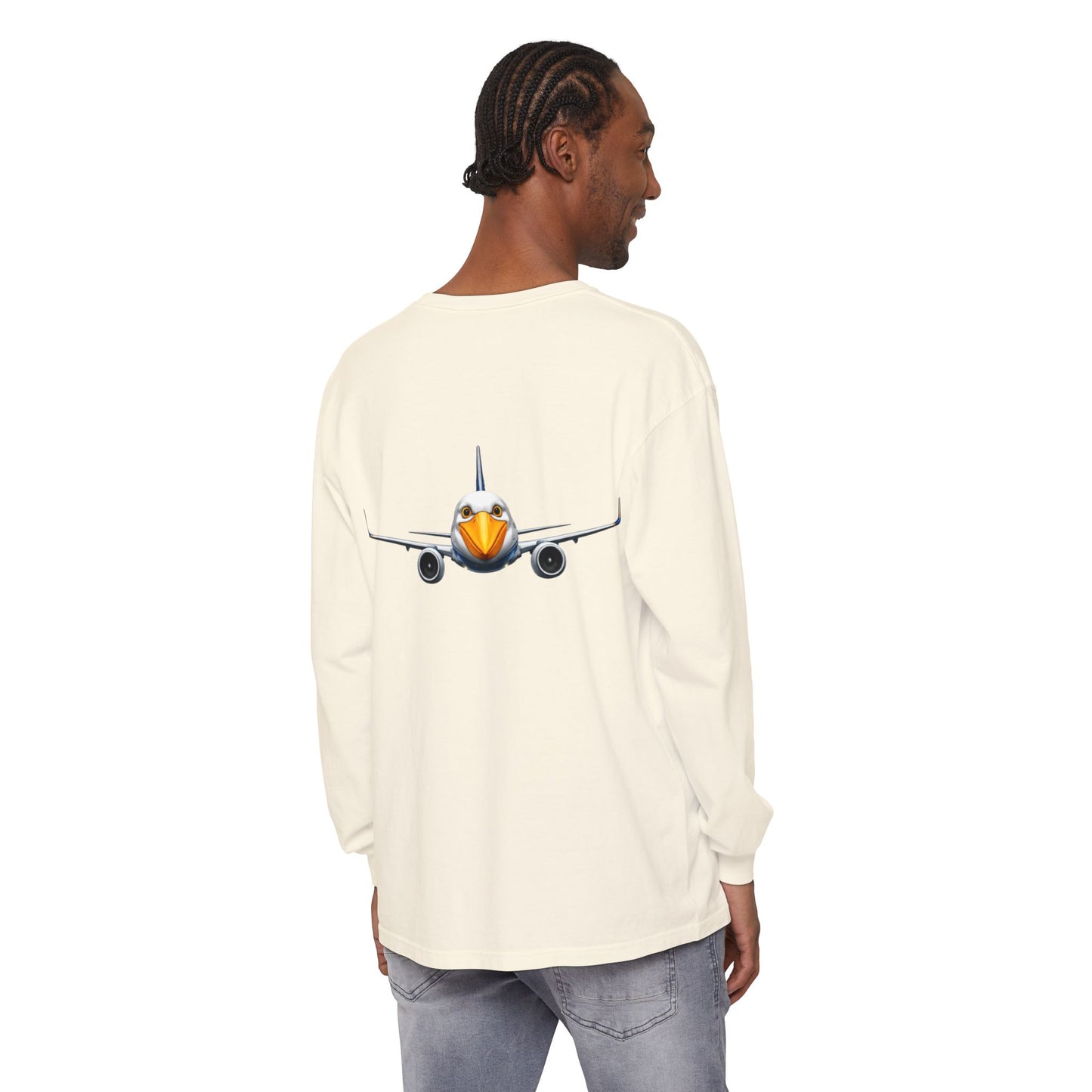 Jetstream Plane Long Sleeve Tee — Front Logo & Front-Facing Jet Graphic