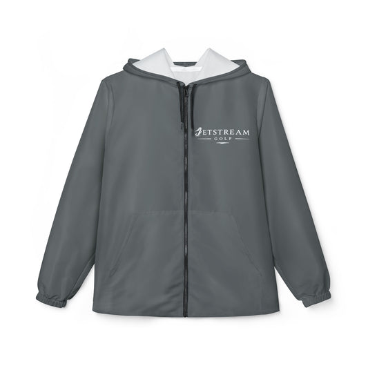 Windbreaker Jacket — Minimal Gray Hooded Windbreaker with Subtle 'Jetstream' Logo