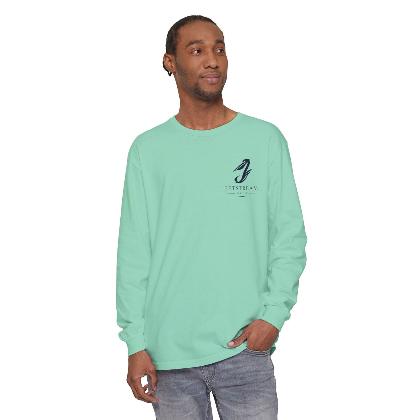 Jetstream Plane Long Sleeve Tee — Front Logo & Front-Facing Jet Graphic