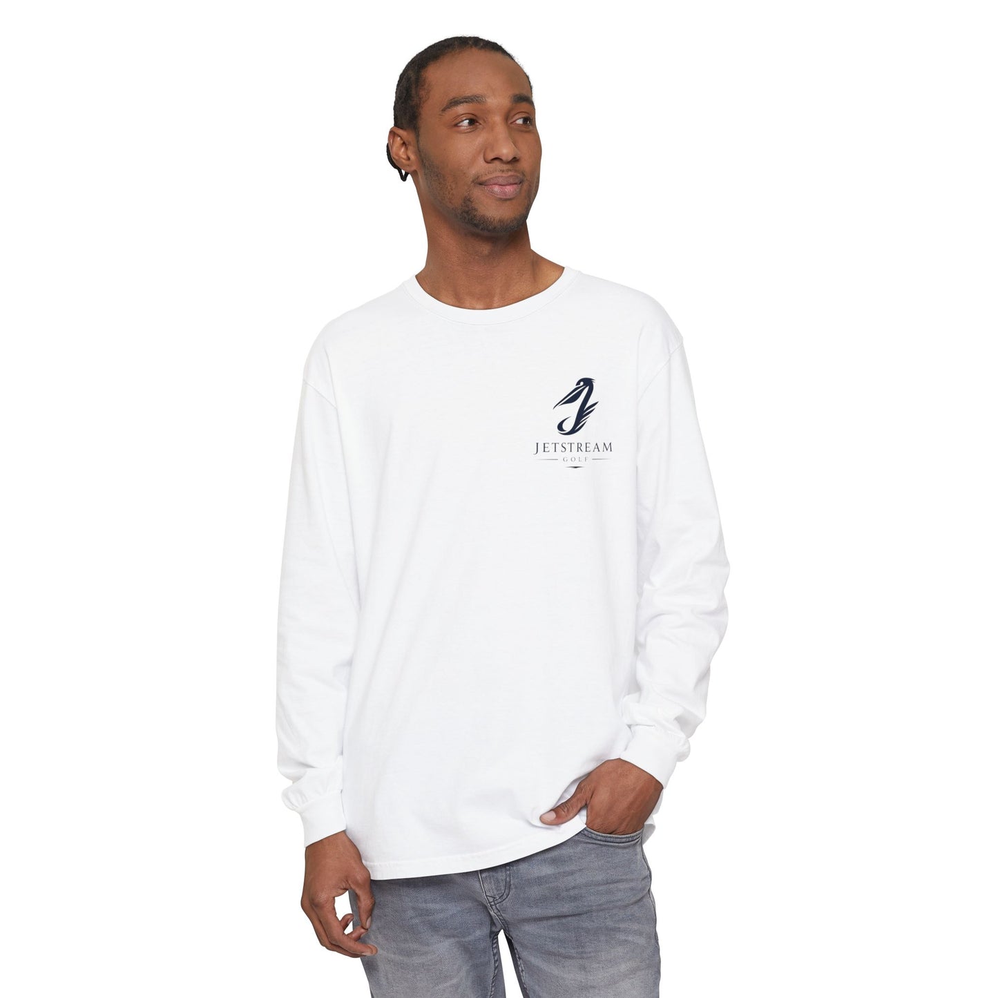 Jetstream Plane Long Sleeve Tee — Front Logo & Front-Facing Jet Graphic